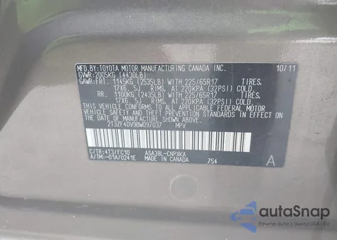 2011 Toyota Rav4 z USA, uszkodzony, nr VIN 2T3ZF4DV9BW097037